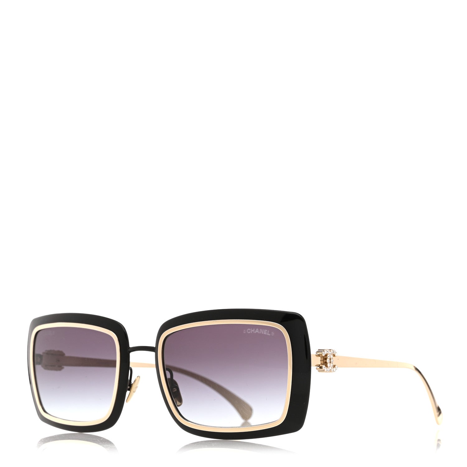 Chanel Metal Crystal CC Logo Sunglasses 71707 Black Gold 1 of 8