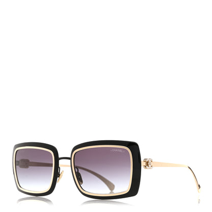 Chanel Metal Crystal CC Logo Sunglasses 71707 Black Gold 1 of 8