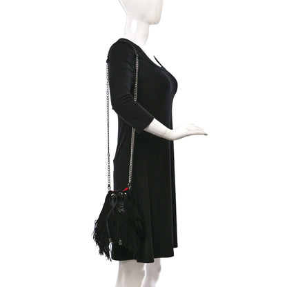 Christian Louboutin Suede Calfskin Fringe Marie Jane Bucket Black 2 of 8