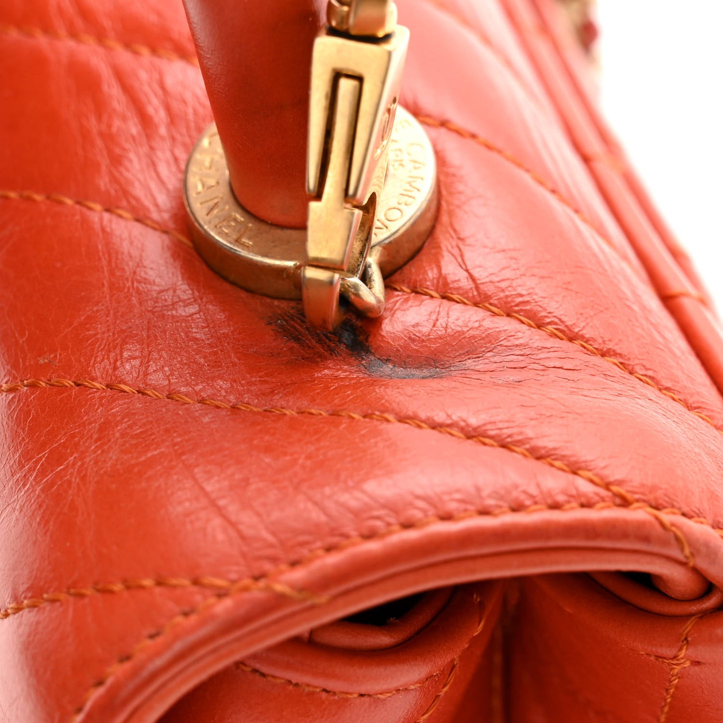 Calfskin Chevron Quilted Mini Coco Handle Flap Orange