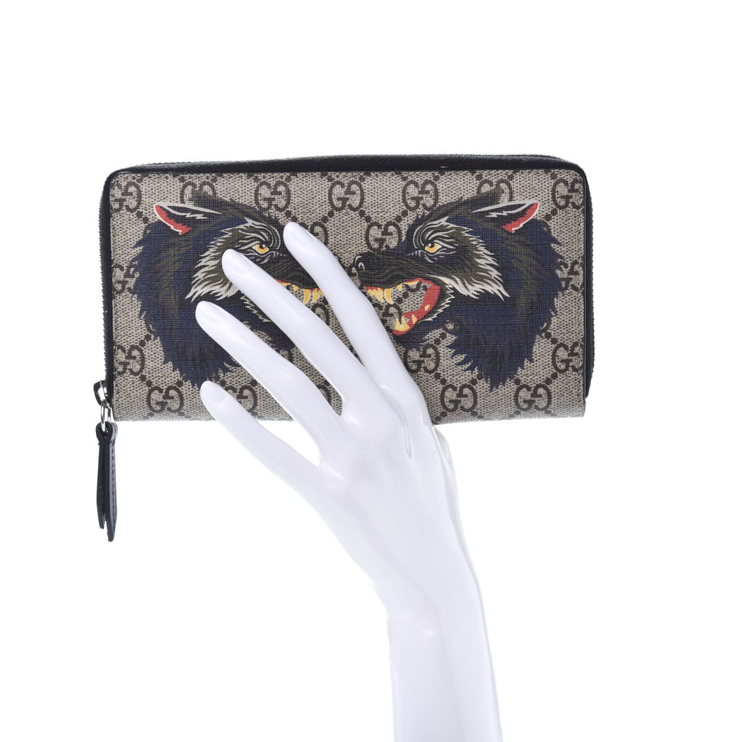 GG Supreme Monogram Wolf Print Zip Around Wallet Black