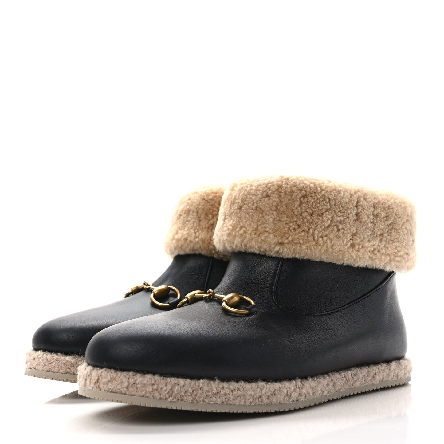 Calfskin Wool Womens Fria Horsebit Ankle Boots 40 Black Butterscotch