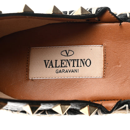 Valentino Garavani Grained Calfskin Rockstud Ankle Wrap Espadrille 20mm Flats 41 Black Light Cuir Natural 7 of 9