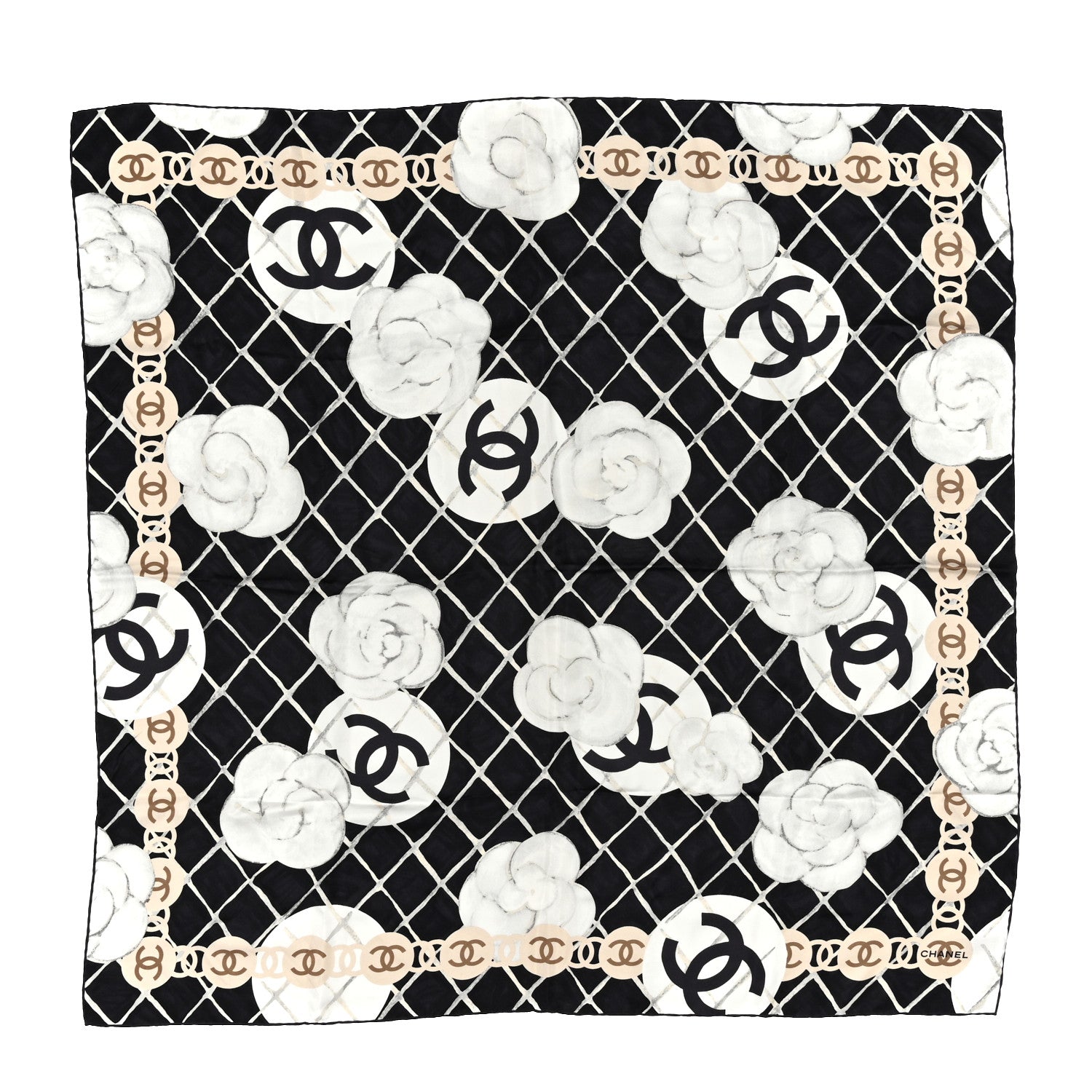 Chanel Silk Camellia CC Square Scarf Black 2 of 8