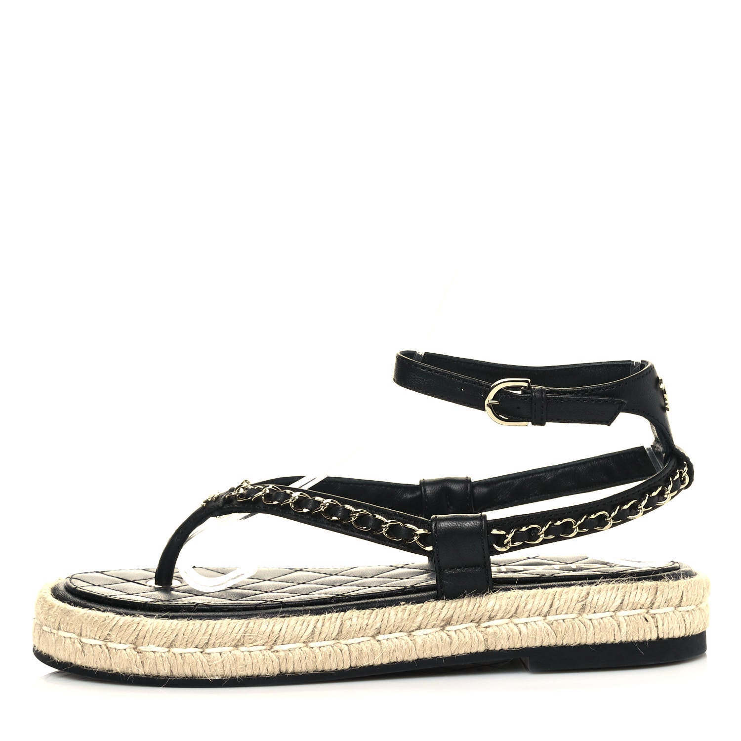 Chanel Lambskin Chain CC Thong Espadrille Sandals 37 Black 1 of 11