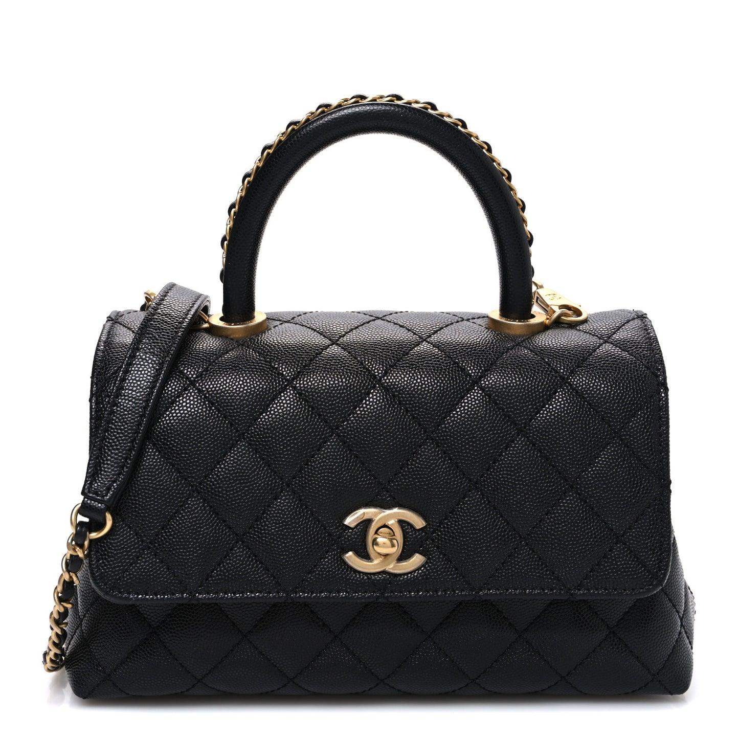 Caviar Quilted Mini Coco Chain Handle Flap Black