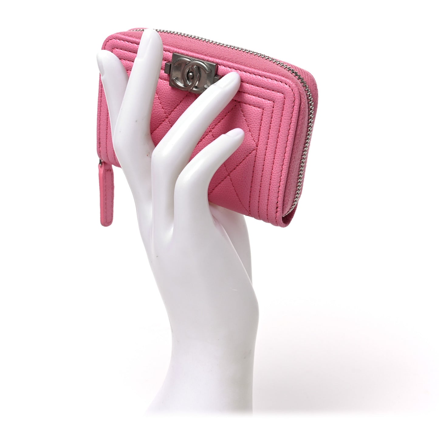 Caviar Quilted Boy Zip Around Coin Purse Wallet Pink