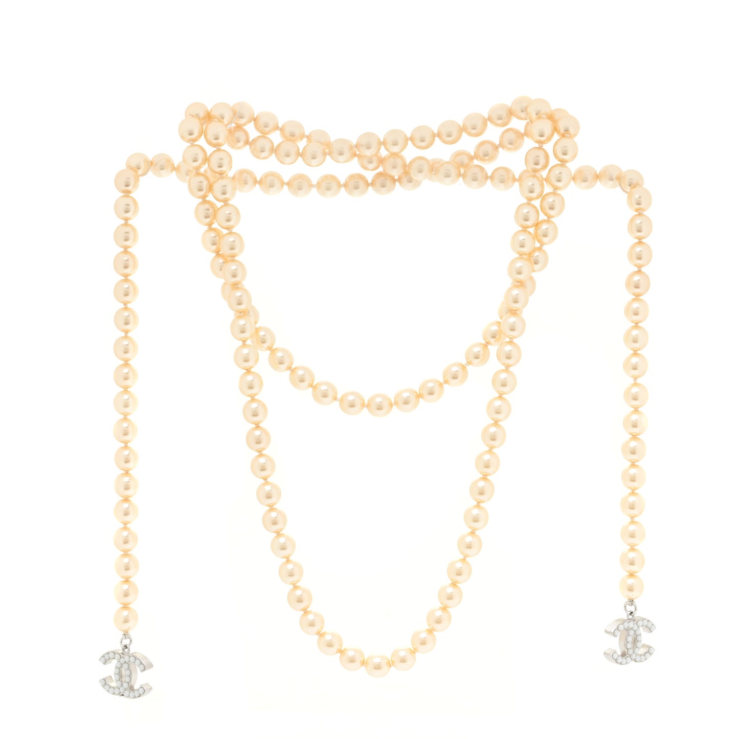 Pearl CC Long Necklace Silver
