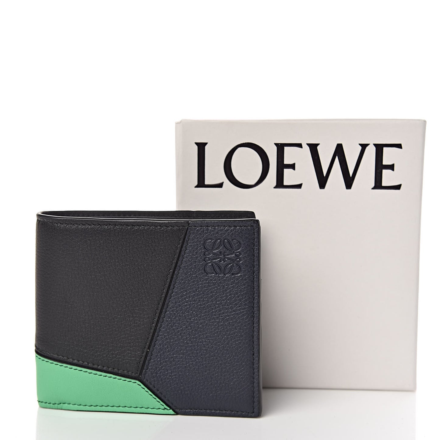 Calfskin Puzzle Bi-fold Wallet Deep Blue Green