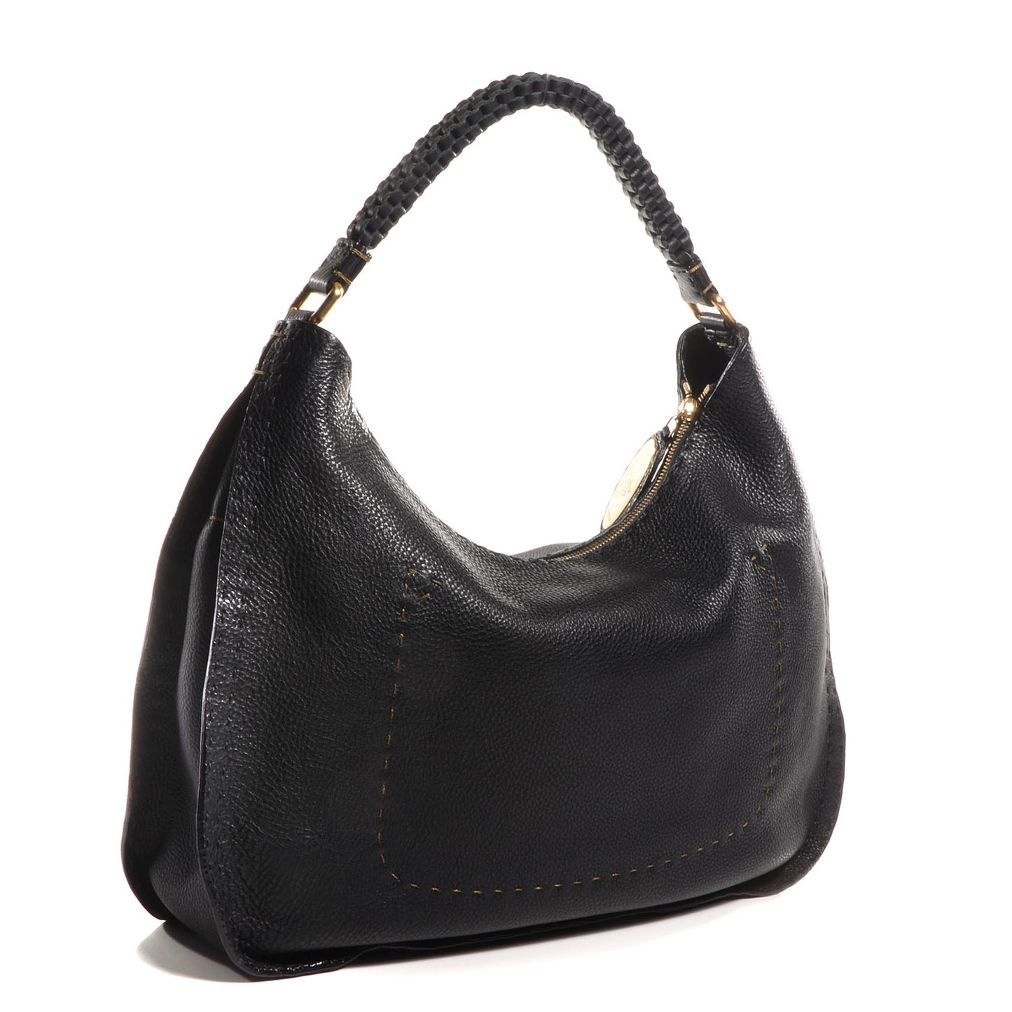 Calfskin Romano Selleria Shoulder Bag Black