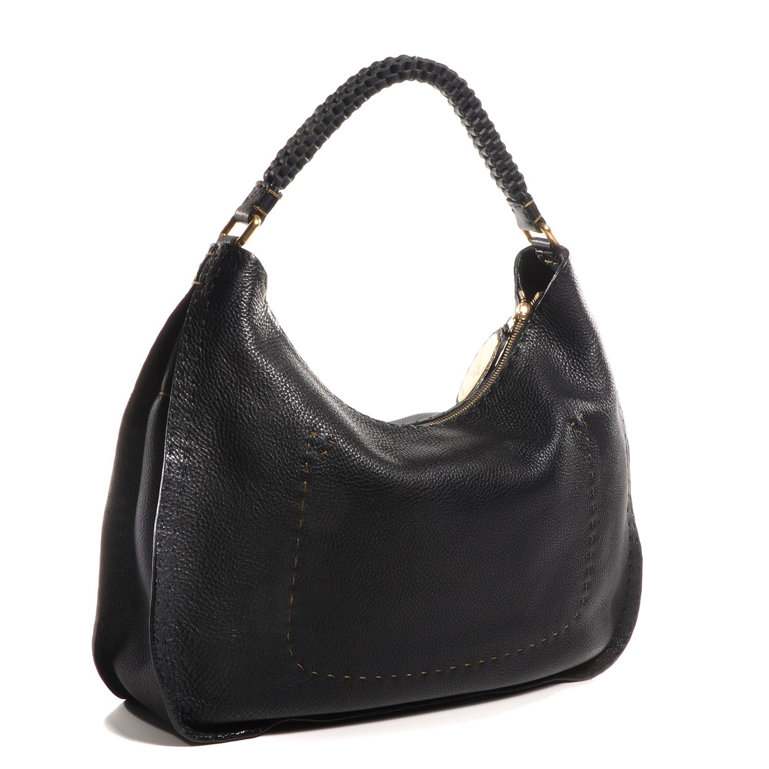 Fendi Calfskin Romano Selleria Shoulder Bag Black 3 of 7