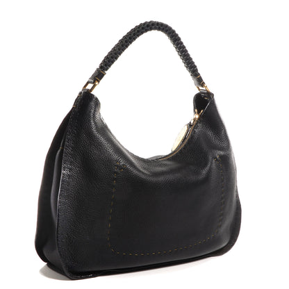 Fendi Calfskin Romano Selleria Shoulder Bag Black 3 of 7