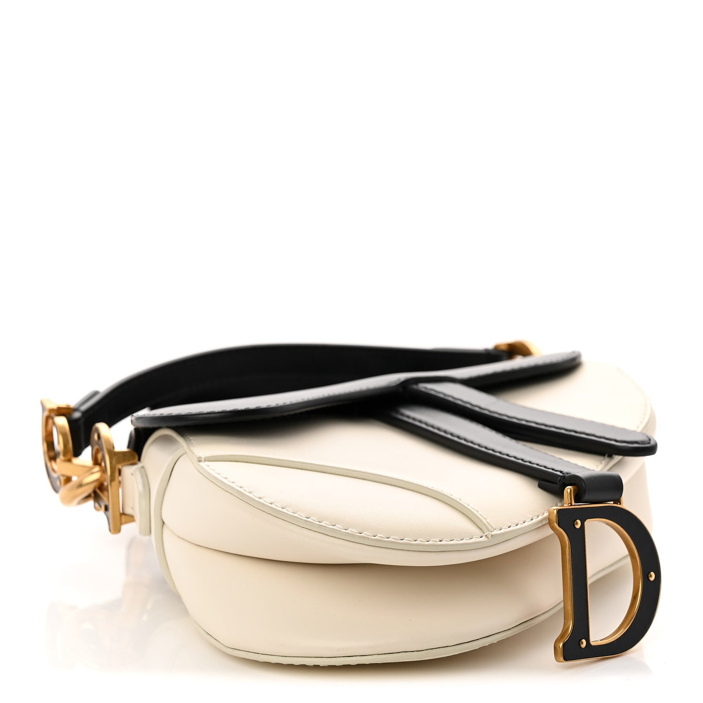 Supple Calfskin Two Tone Mini Saddle Bag With Strap Latte Black
