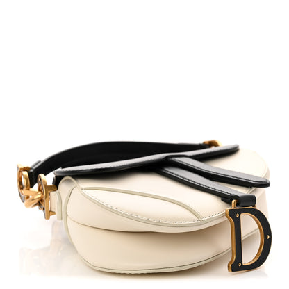 Christian Dior Supple Calfskin Two Tone Mini Saddle Bag With Strap Latte Black 4 of 10