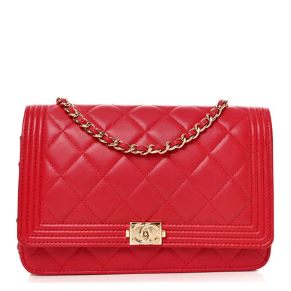 Chanel Lambskin Quilted Boy Wallet On Chain WOC Red 1 of 11