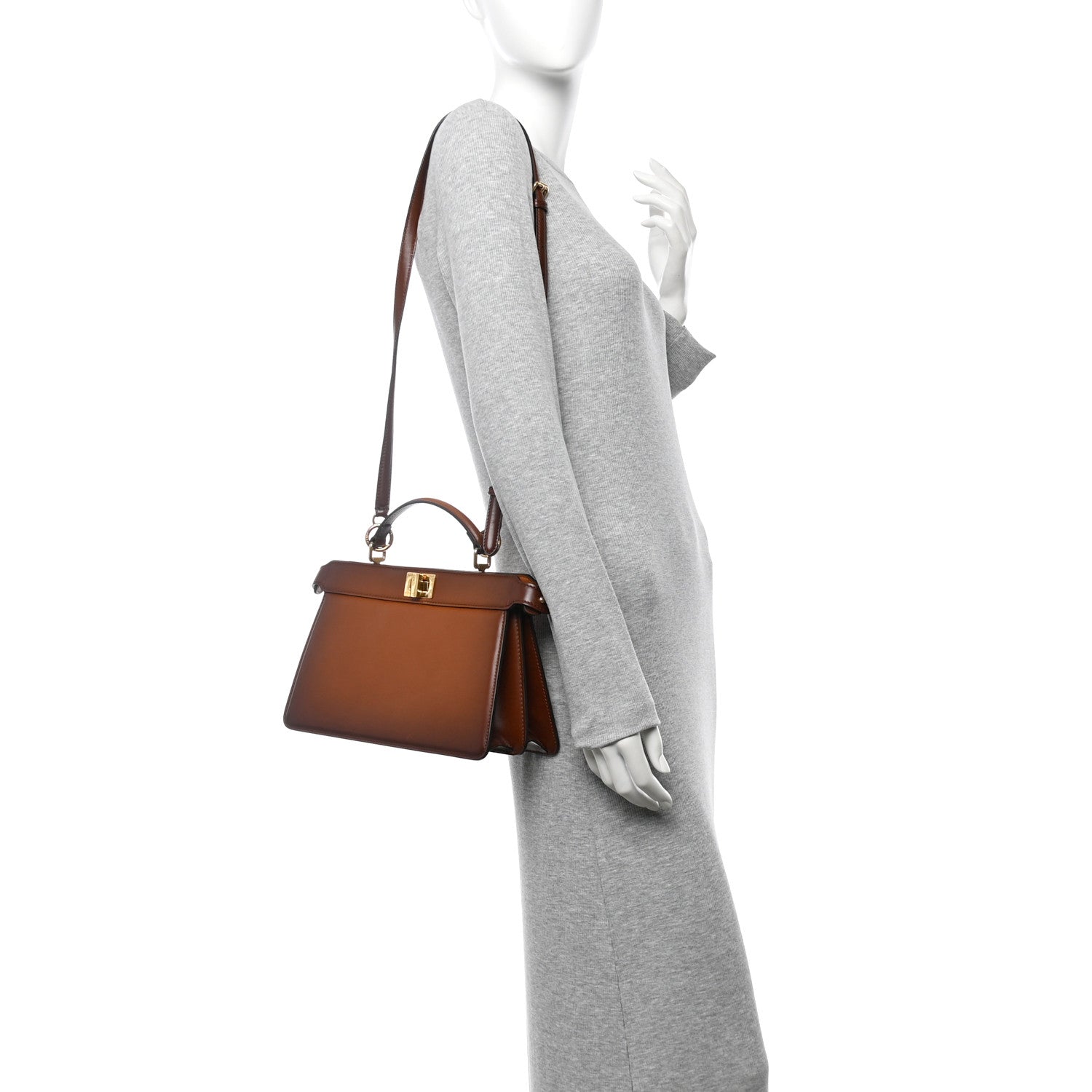 Fendi Vitello King Tamponato Medium Peekaboo I SEE U East West Satchel Cuoio 2 of 12