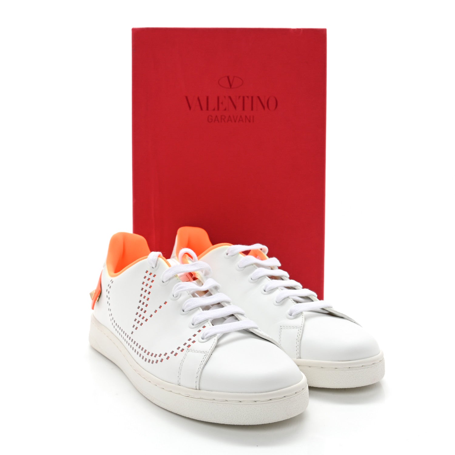 Valentino Garavani Calfskin Womens Backnet Sneakers 37 White Orange Fluo 12 of 12