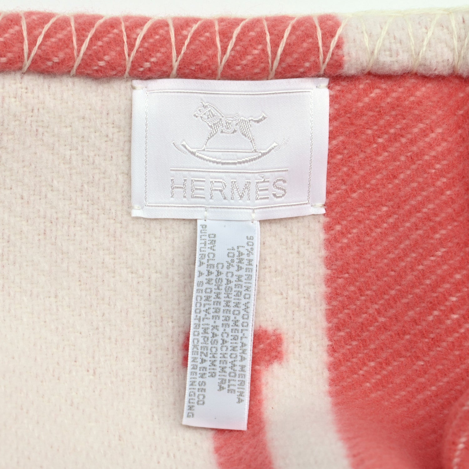 Hermes Wool Cashmere Avalon Baby Blanket Rose Airelle White 3 of 3