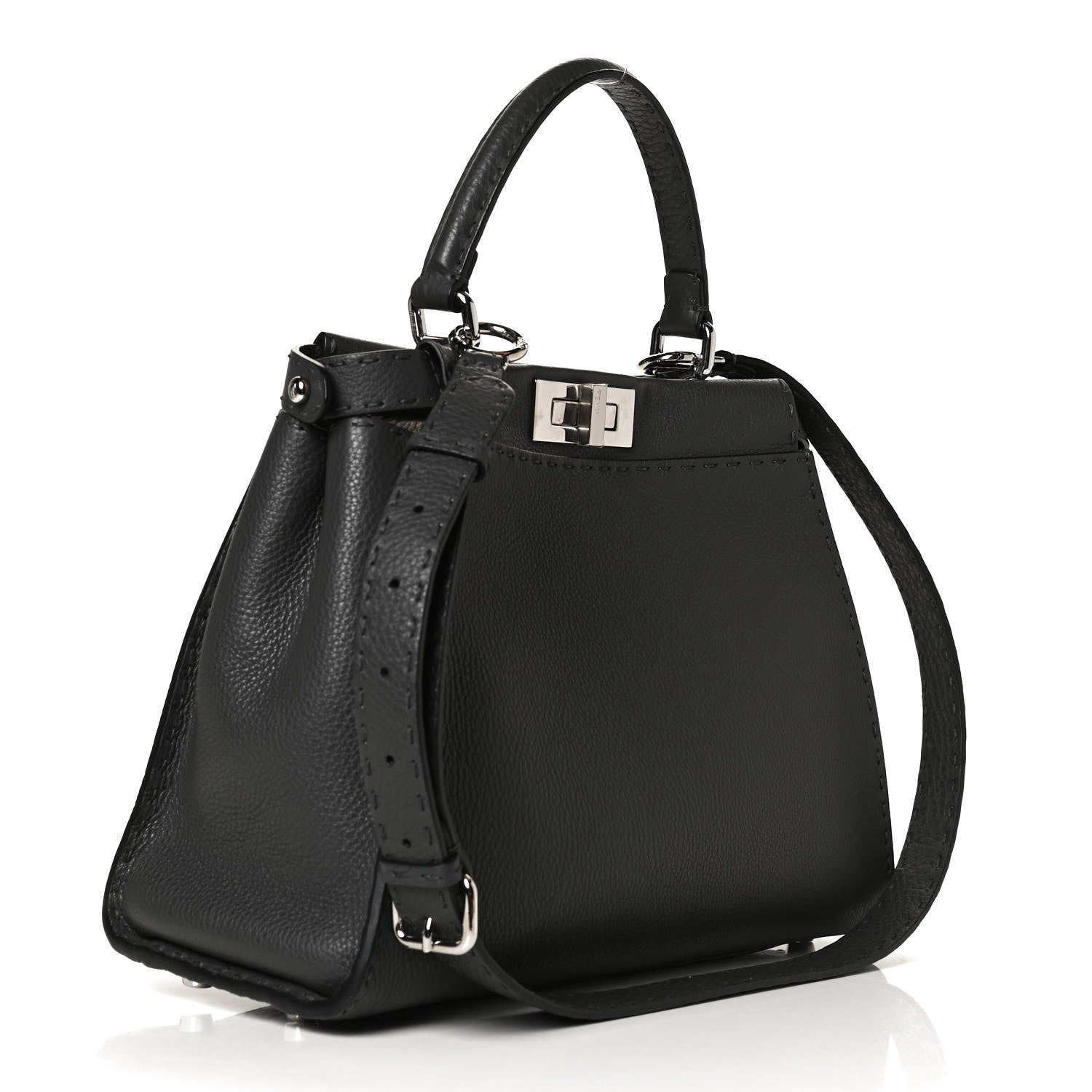 Fendi Cuoio Romano Selleria Bi-Color Medium Peekaboo Iconic Satchel Asfalto Latte 3 of 13