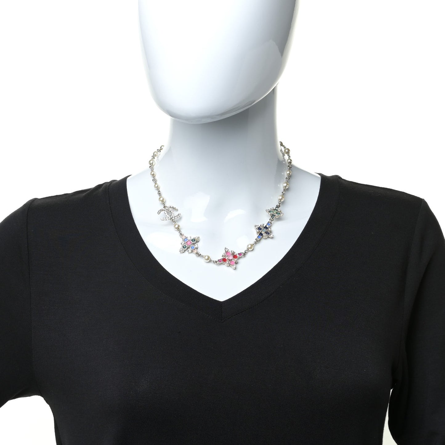 Pearl Crystal CC Necklace Light Gold Multicolor