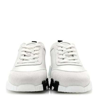 Hermes Calfskin Suede Goatskin Bouncing Sneakers 37 White 3 of 10