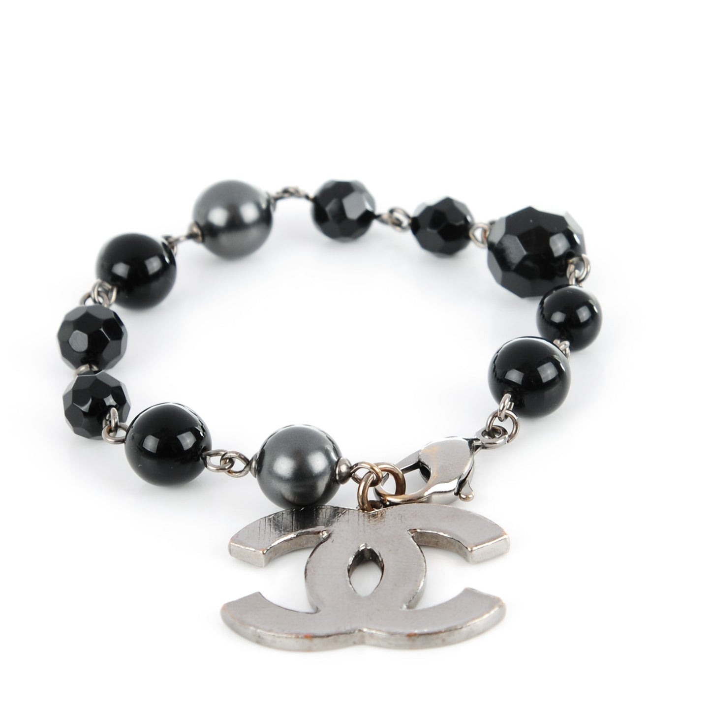 Ruthenium Beaded CC Bracelet Black