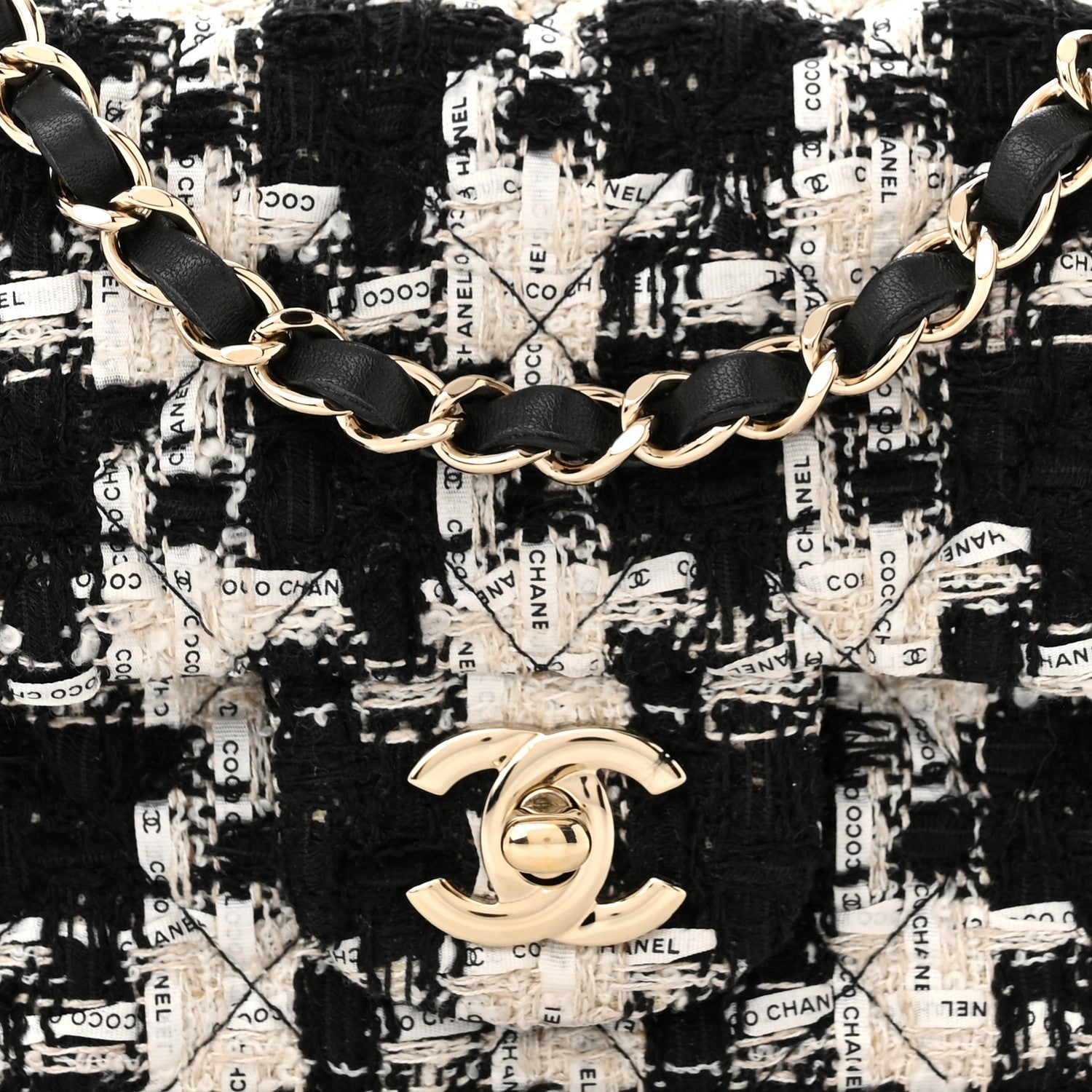 Chanel Tweed Quilted Mini Rectangular Flap Black Ecru White 8 of 11
