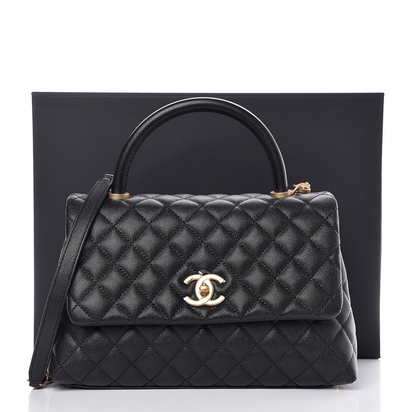 Caviar Quilted Small Coco Handle Flap Black