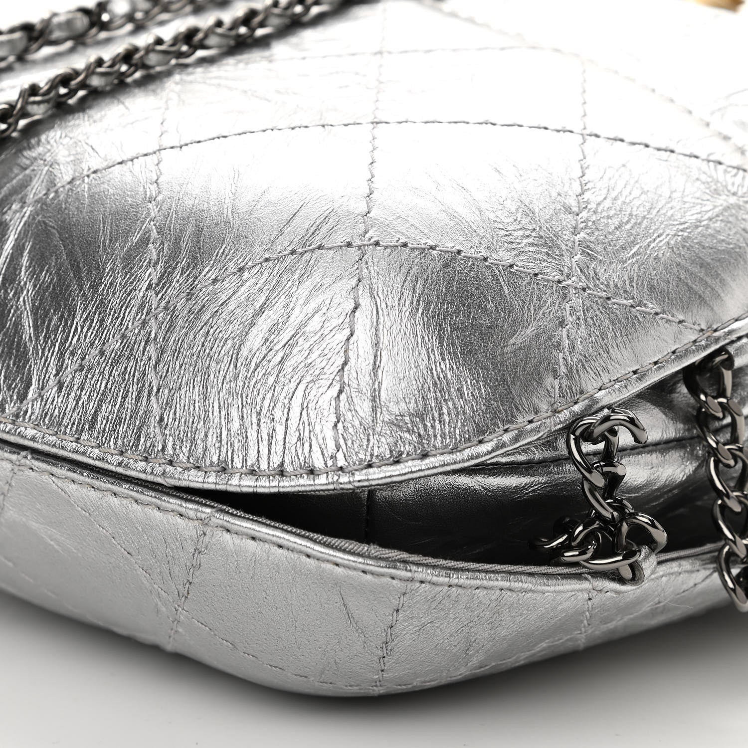 Chanel Metallic Aged Calfskin Quilted Small Gabrielle Bucket Silver 10 of 10
