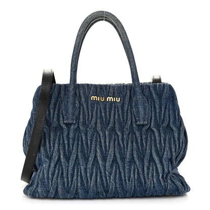 Miu Miu Denim Matelasse Small Tote Blue 1 of 10