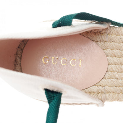 Gucci Canvas Malaga Kid Web Ankle Wrap Espadrille Wedge Sandals 41 Mystic 41 Green Red Mystic White Emerald 7 of 9