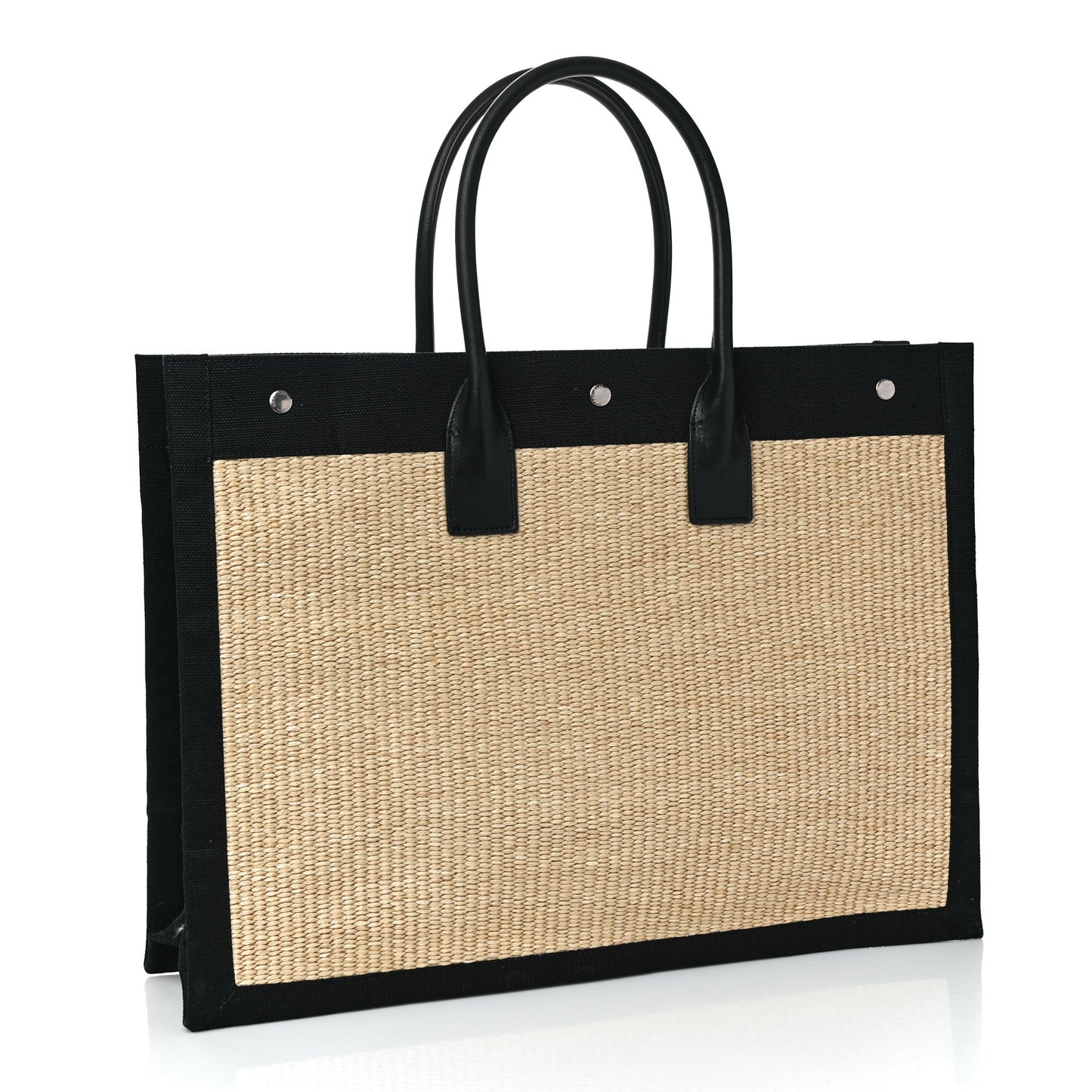 Raffia Linen Calfskin Rive Gauche Tote Naturale Black