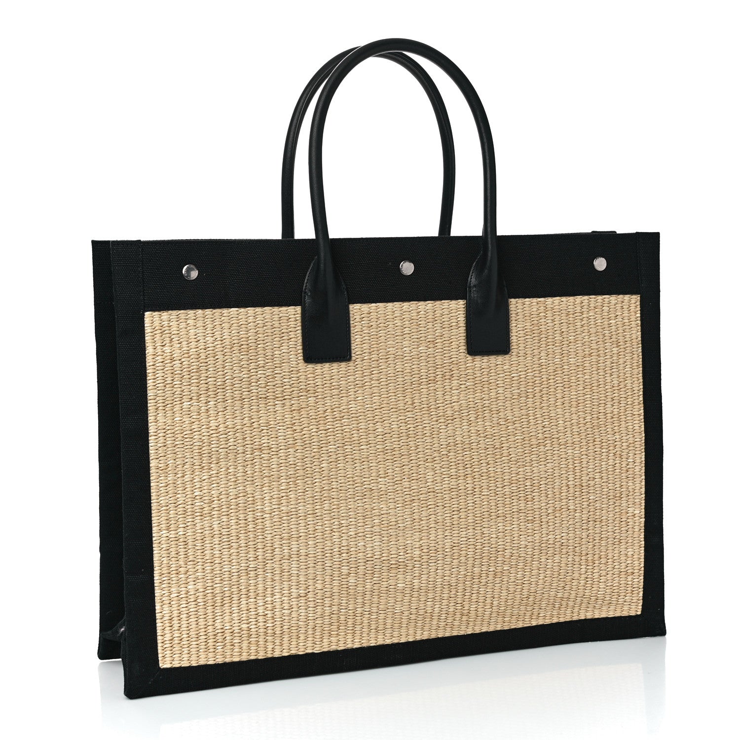 Saint Laurent Raffia Linen Calfskin Rive Gauche Tote Naturale Black 2 of 8