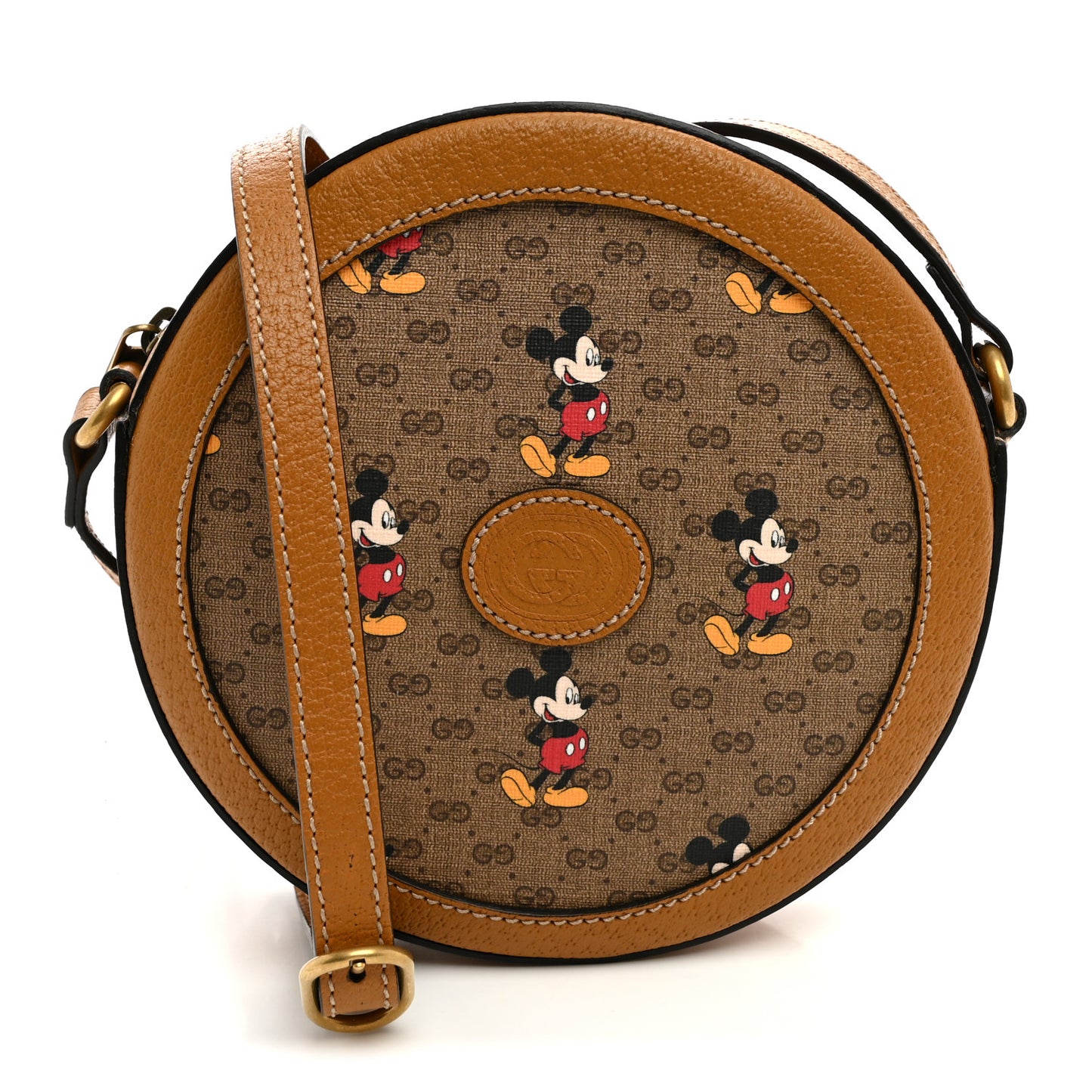 X DISNEY Mini Vintage GG Supreme Monogram Mickey Mouse Round Shoulder Bag Beige Vintage Sun Oil