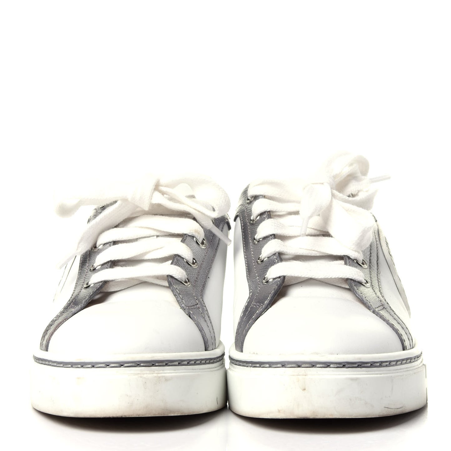 Calfskin Epsom Womens Velvet Sneakers 37 White Silver