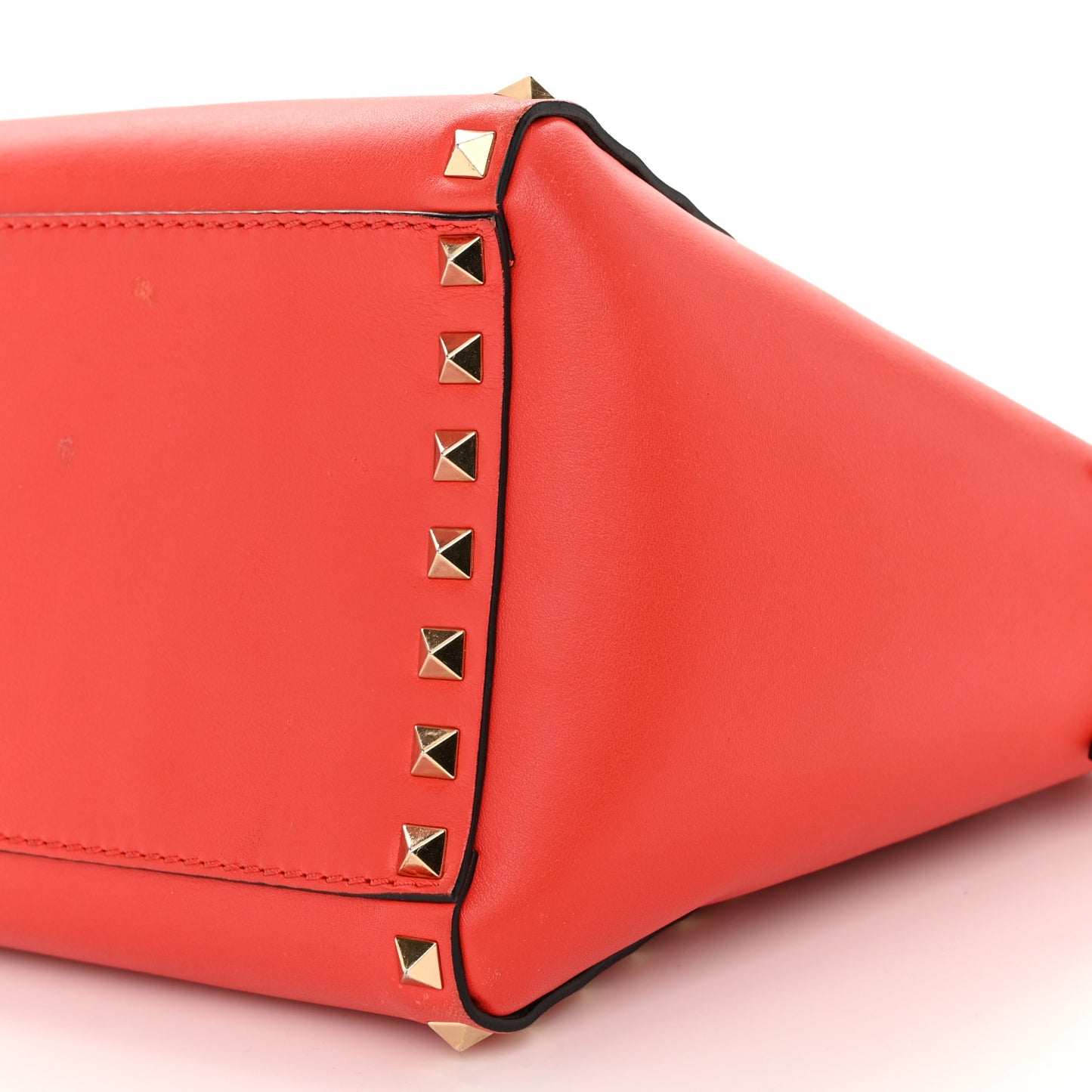 Vitello Small Rockstud Double Handle Tote Deep Orange