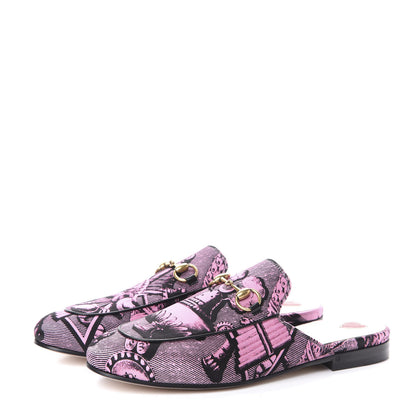 Gucci Silk Satin GG Wallpaper Saint Romain Womens Princetown Slippers 36.5 Pink Black 3 of 7