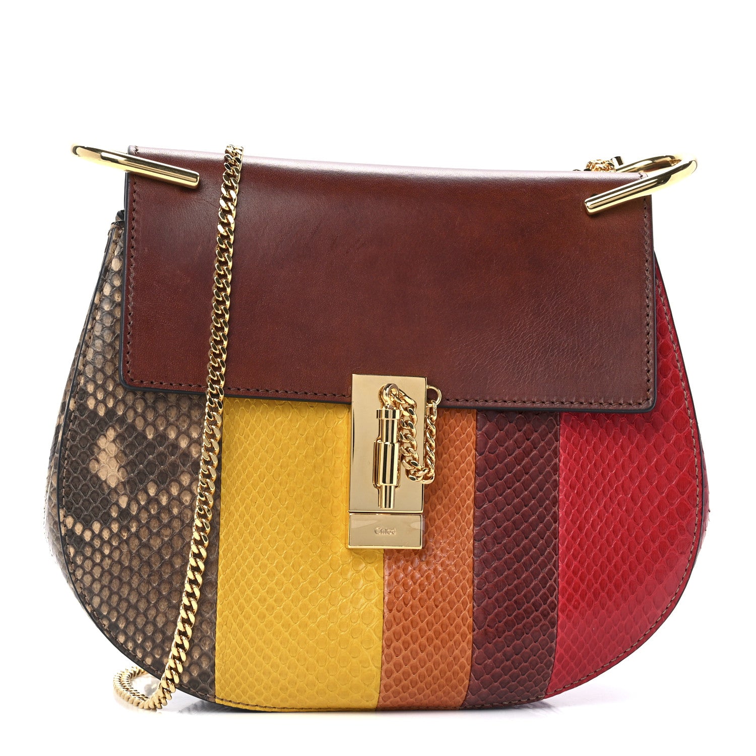Chloe Snakeskin Drew Shoulder Bag Brown Multicolor 1 of 14