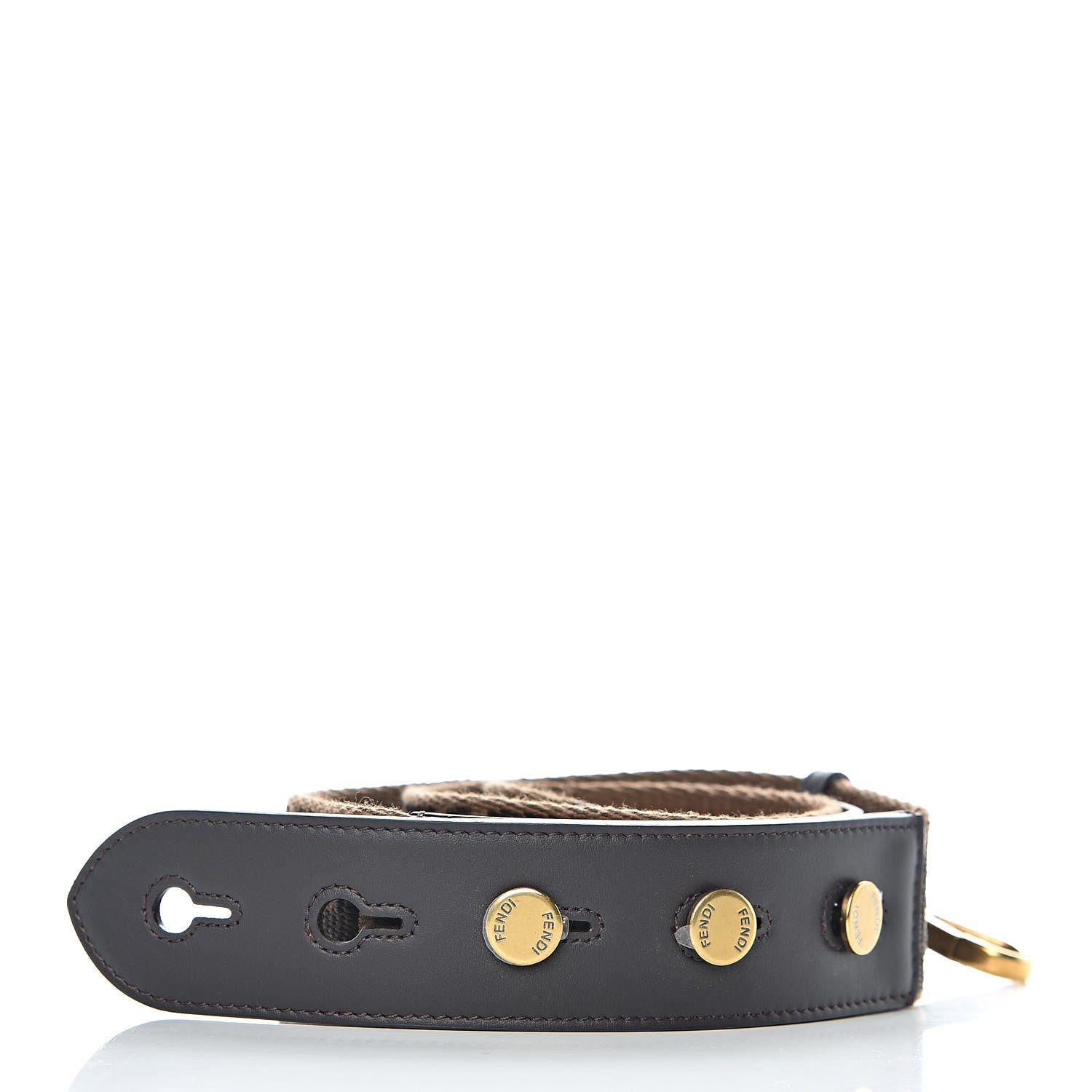 Fendi Ribbon Vitello Century FF 1974 Flat Studded Strap You Fango Marrone Ebano 2 of 4