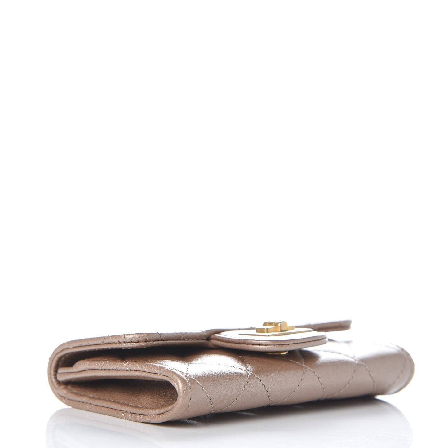 Metallic Calfskin Quilted Reissue Card Holder Wallet Gold