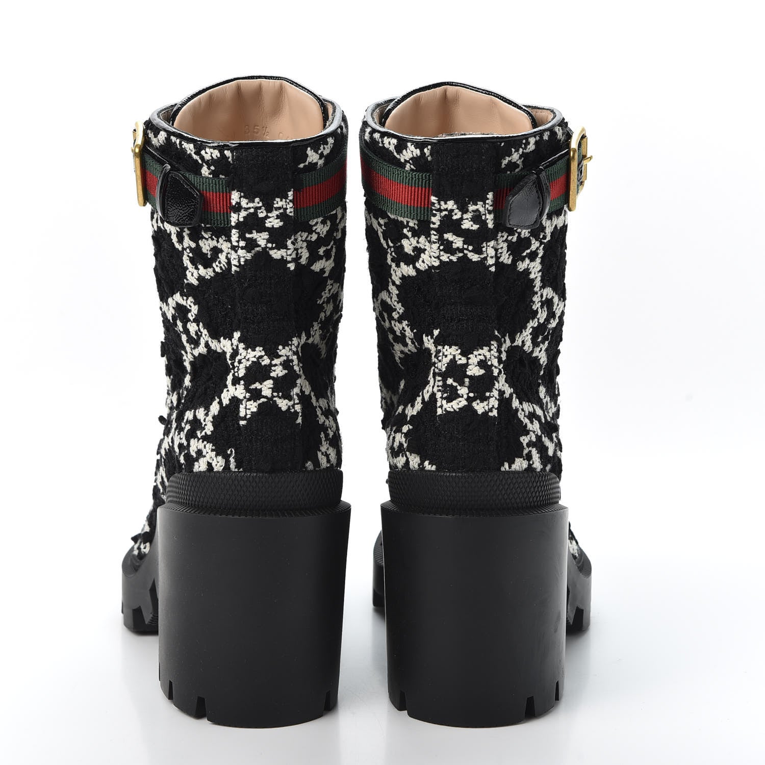 Gucci Tweed GG Monogram Lace Up Combat Ankle Boots 35.5 Black 6 of 10