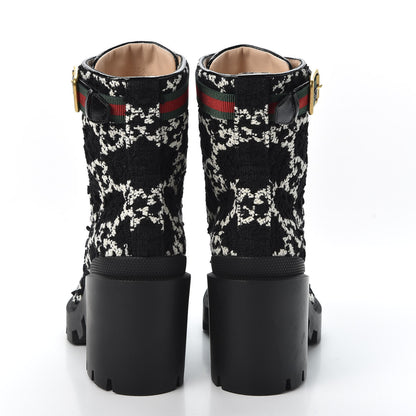 Gucci Tweed GG Monogram Lace Up Combat Ankle Boots 35.5 Black 6 of 10