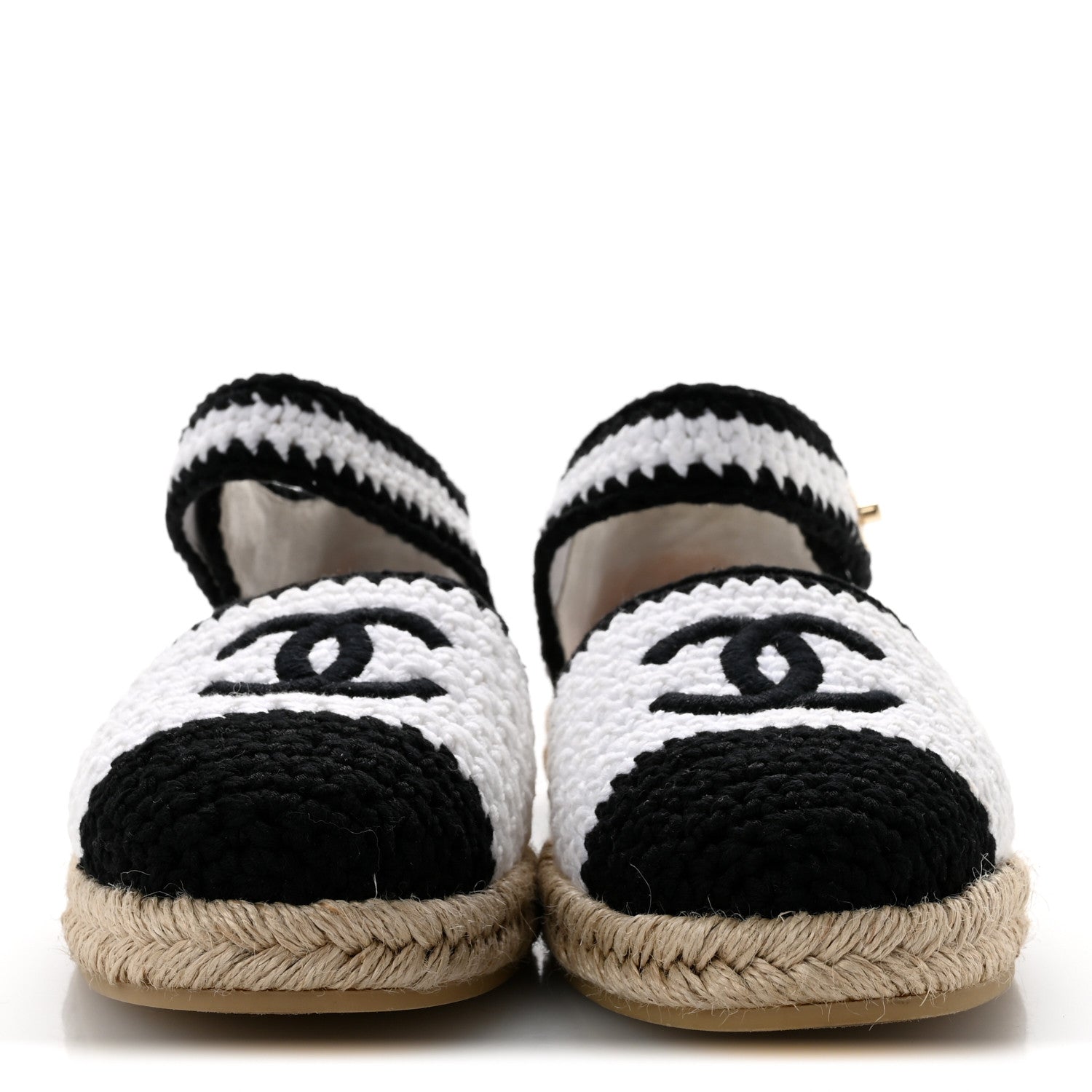 Chanel Braided Knit Cap Toe CC Ankle Strap Espadrilles 39 White Black 3 of 12