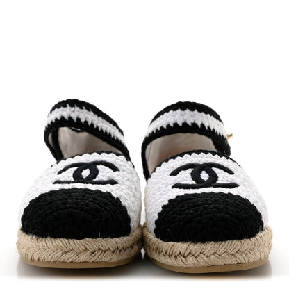 Chanel Braided Knit Cap Toe CC Ankle Strap Espadrilles 39 White Black 3 of 12
