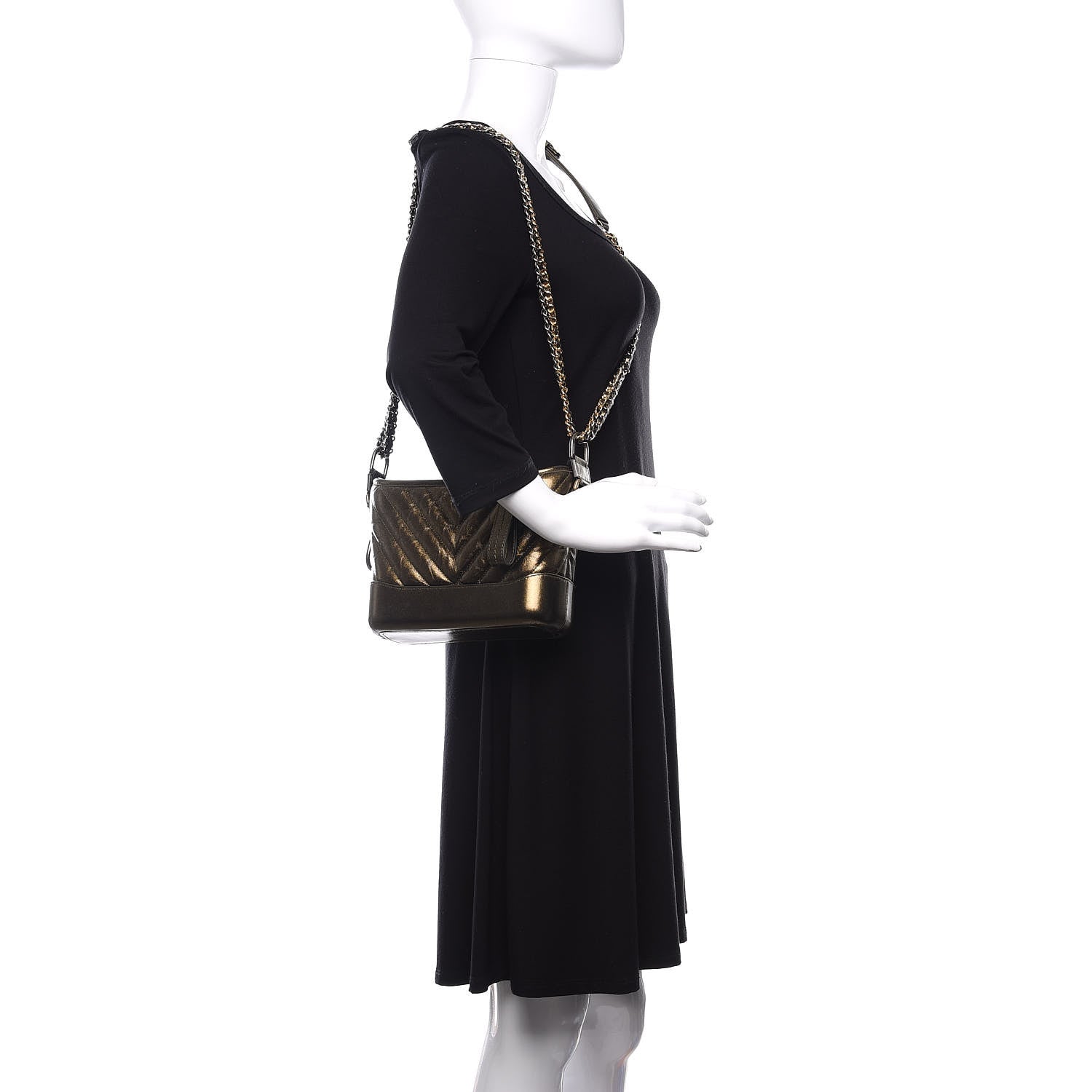 Chanel Metallic Calfskin Chevron Quilted Small Gabrielle Hobo Gold 2 of 10