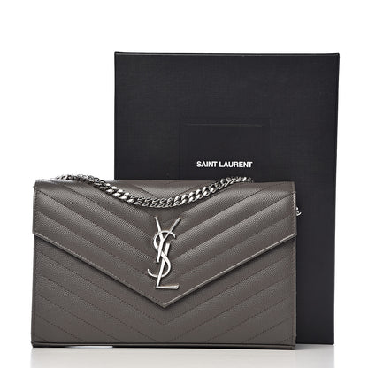 Saint Laurent Grain De Poudre Matelasse Chevron Monogram Chain Wallet Earth 10 of 10
