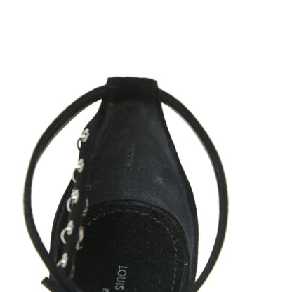Louis Vuitton Suede Crystal Melody Logo Sandals 39 Black 13 of 14