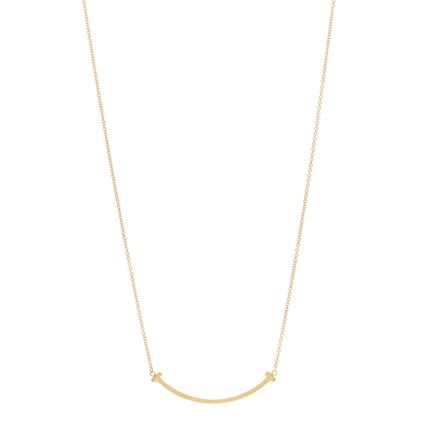 Tiffany 18K Yellow Gold Small T Smile Pendant Necklace 1 of 5