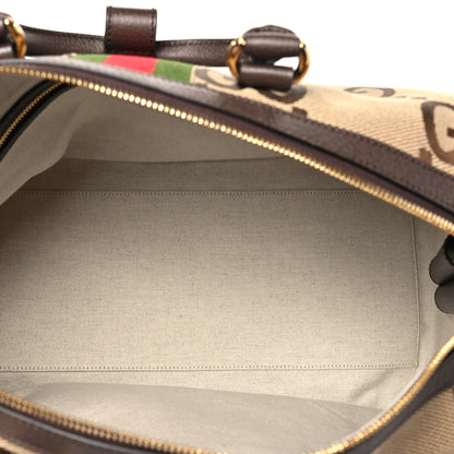 Gucci Monogram Jumbo GG Textured Dollar Calfskin Web Large Duffle Bag Camel Ebony 4 of 10