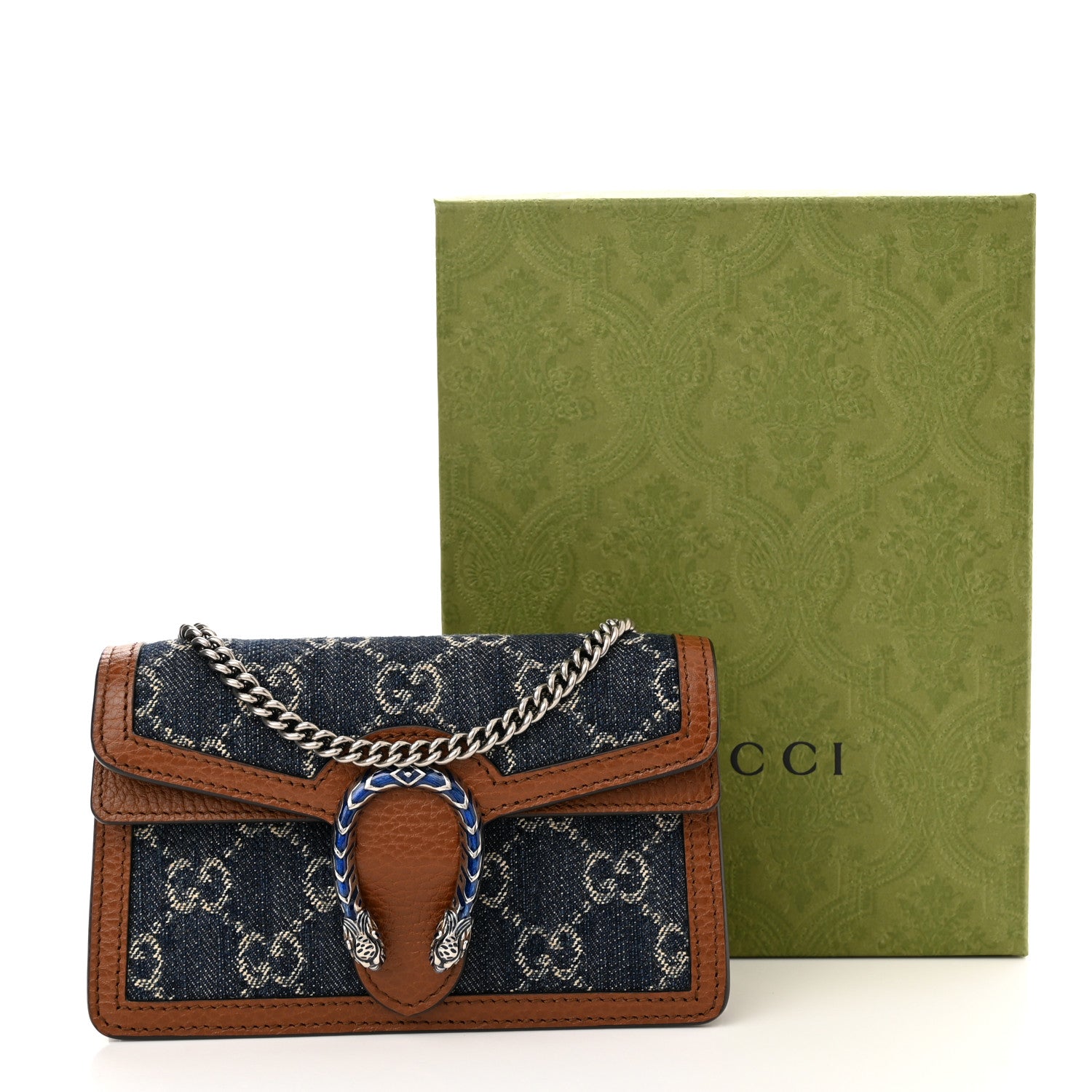 Gucci New Denim GG Monogram Dollar Calfskin Enamel Super Mini Dionysus Shoulder Bag Blue Tea Cuir Epilog Electric Blue 10 of 10